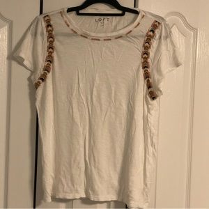 LOFT Beaded & Embroidered White Tee